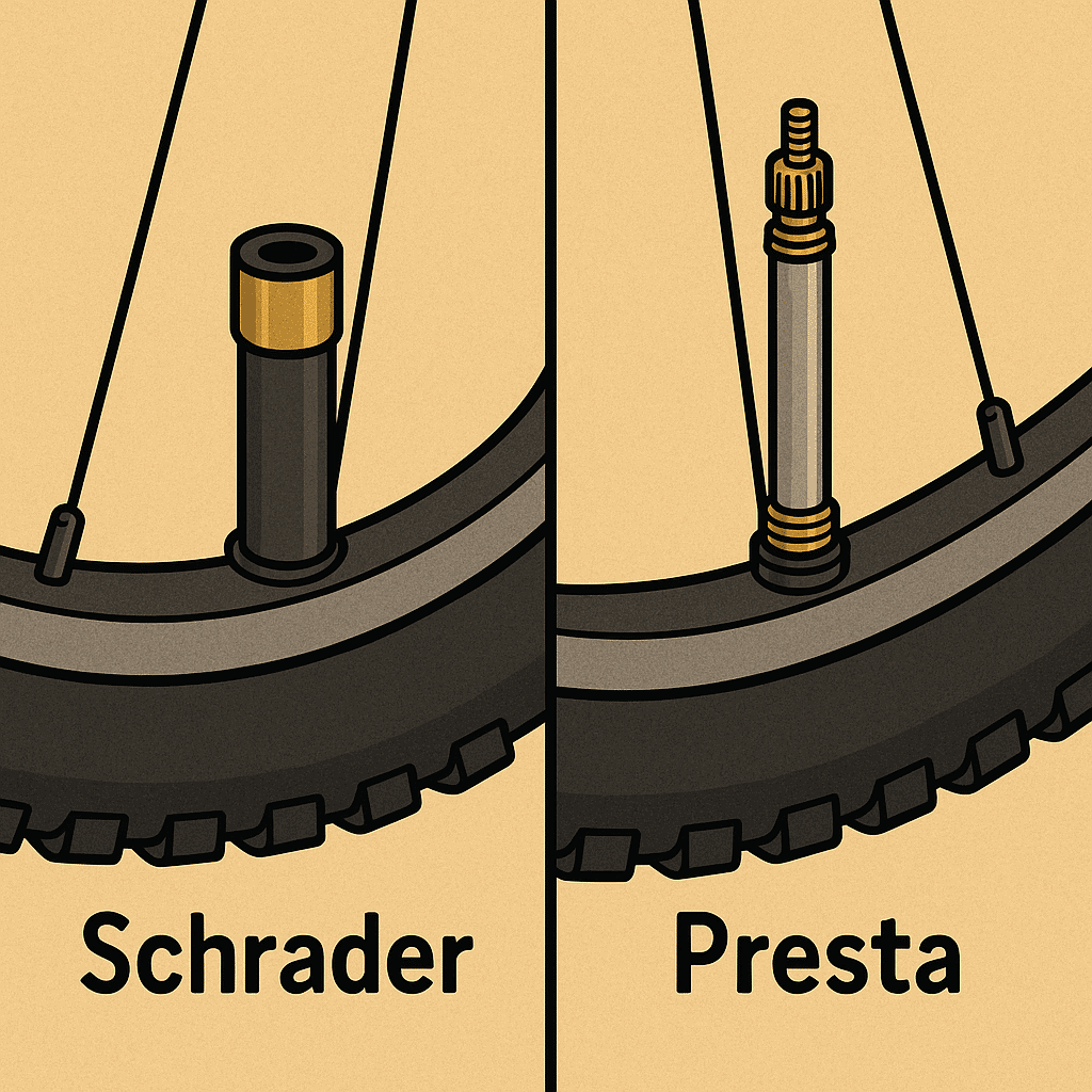 Valve stem removal tools comparison for Schrader and Presta valves on bicycle tires.
