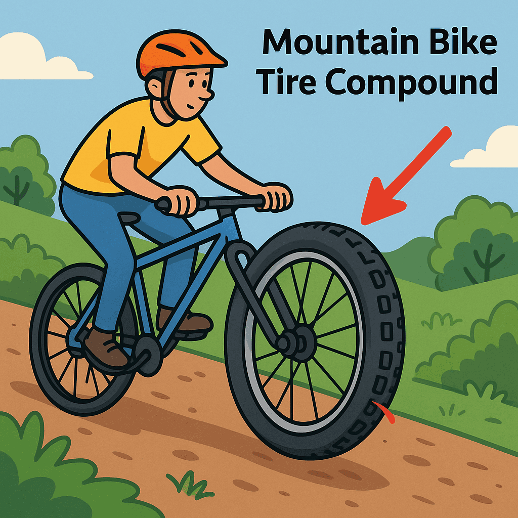 Mountain bike tire repair, mountain bike tire compound, mountain bike tire illustration.