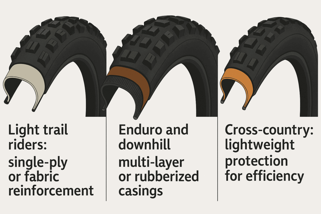 Durably designed mountain bike tires with reinforced sidewalls for trail, enduro, downhill, and cross-country riding.