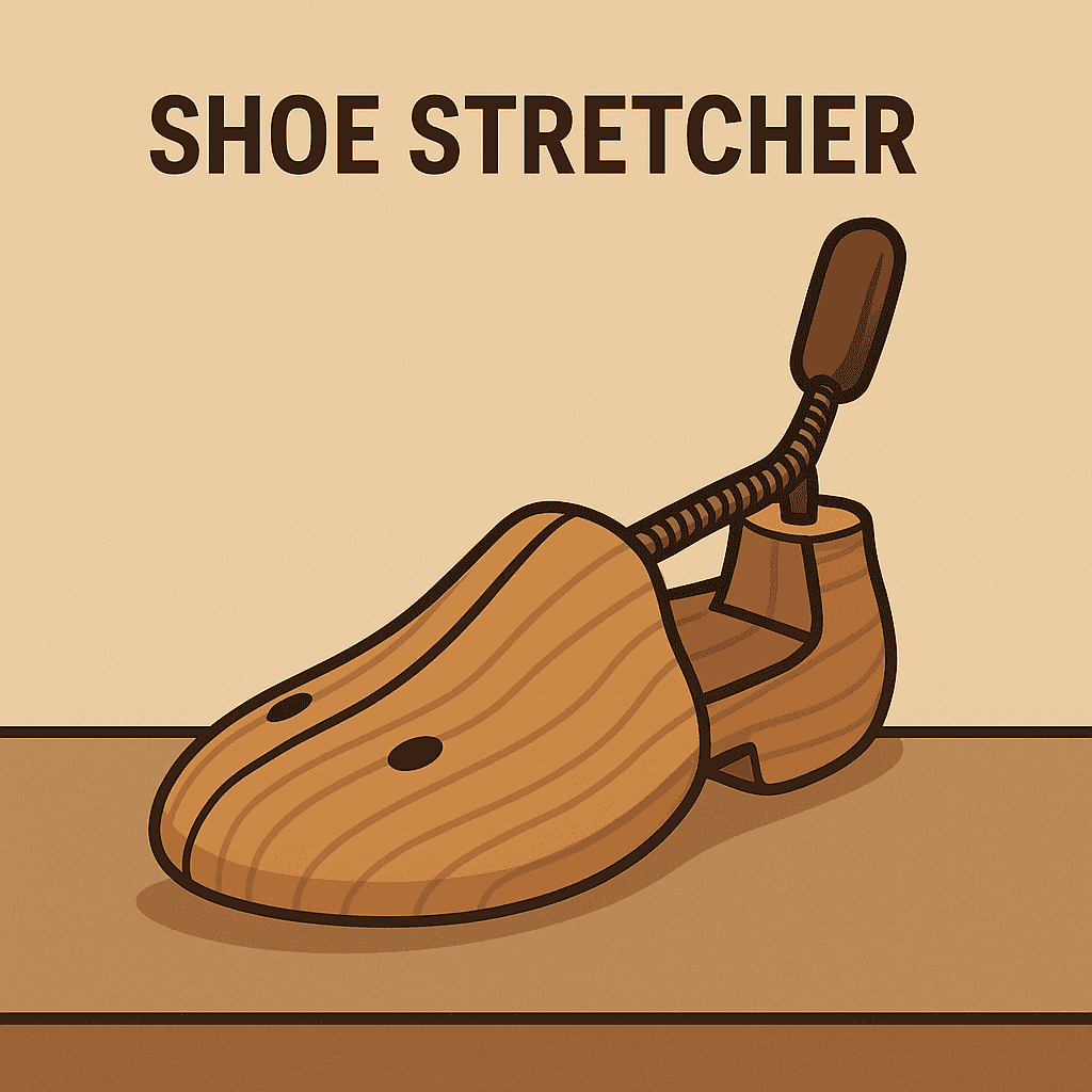 Shoe stretcher illustration to widen and stretch shoes for a better fit.