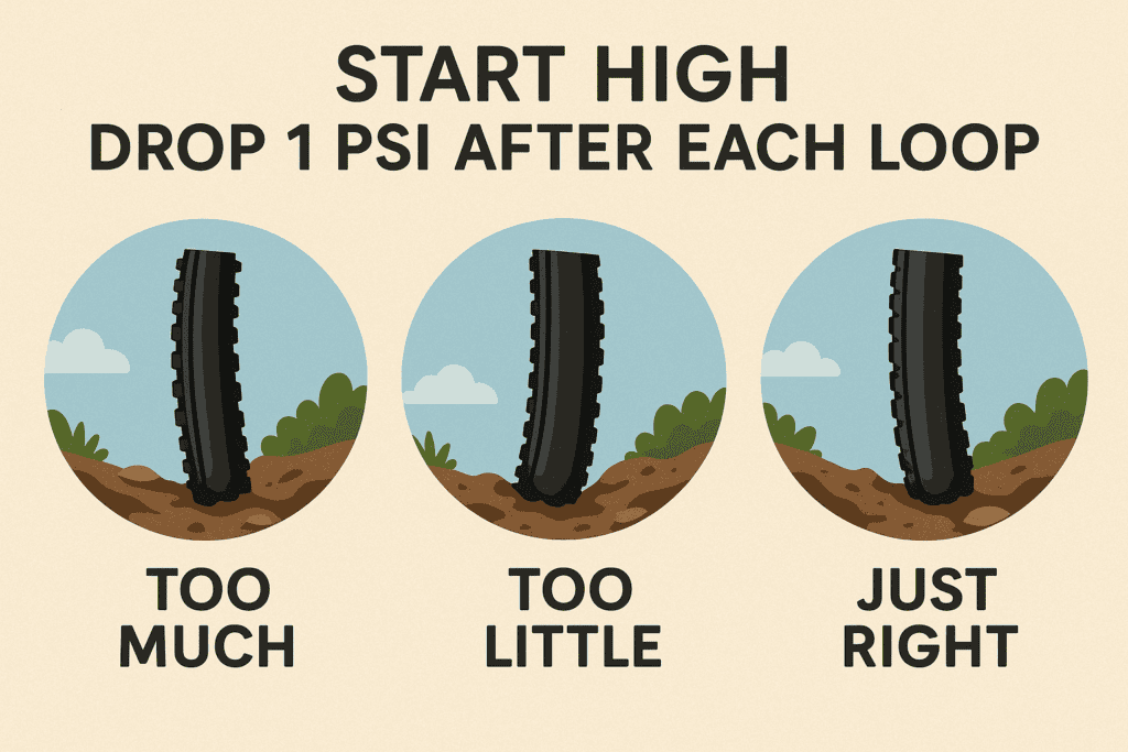 Wheel tire pressure adjustment for mountain biking, proper tire pressure, how to set tire pressure, cycling gear tips, mountain bike tire setup.