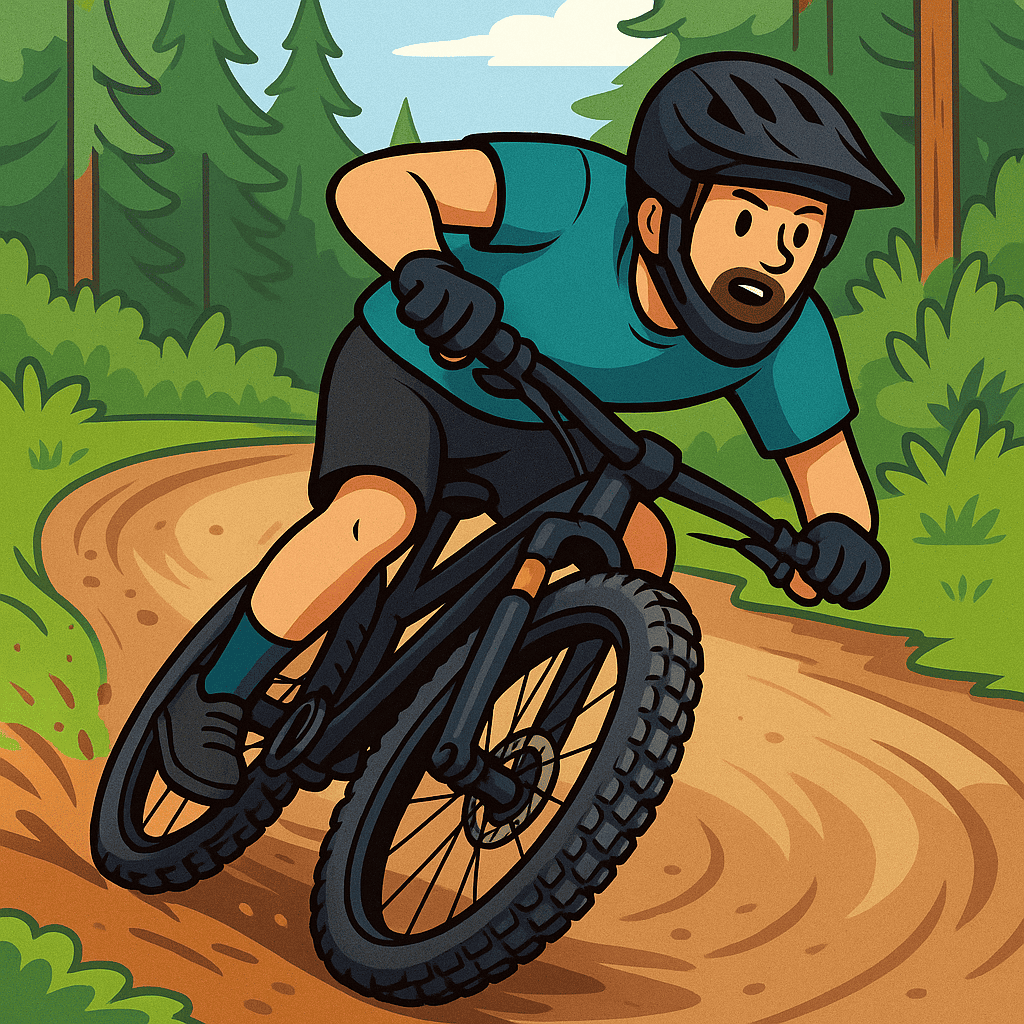 Mountain biking in forest trail , active outdoor cycling, adventure sports, mountain bike rider, trail biking in nature.