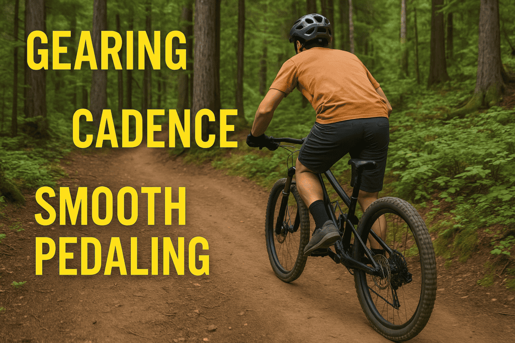 Gearing, cadence, and smooth pedaling techniques for mountain biking on forest trails.