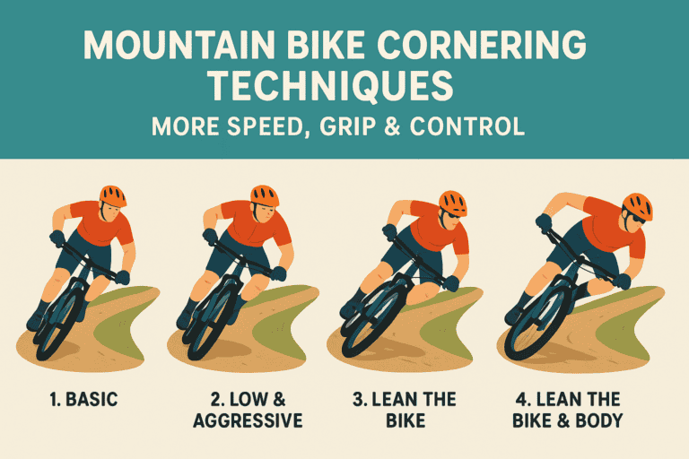 Mountain bike cornering techniques for speed, grip, and control.