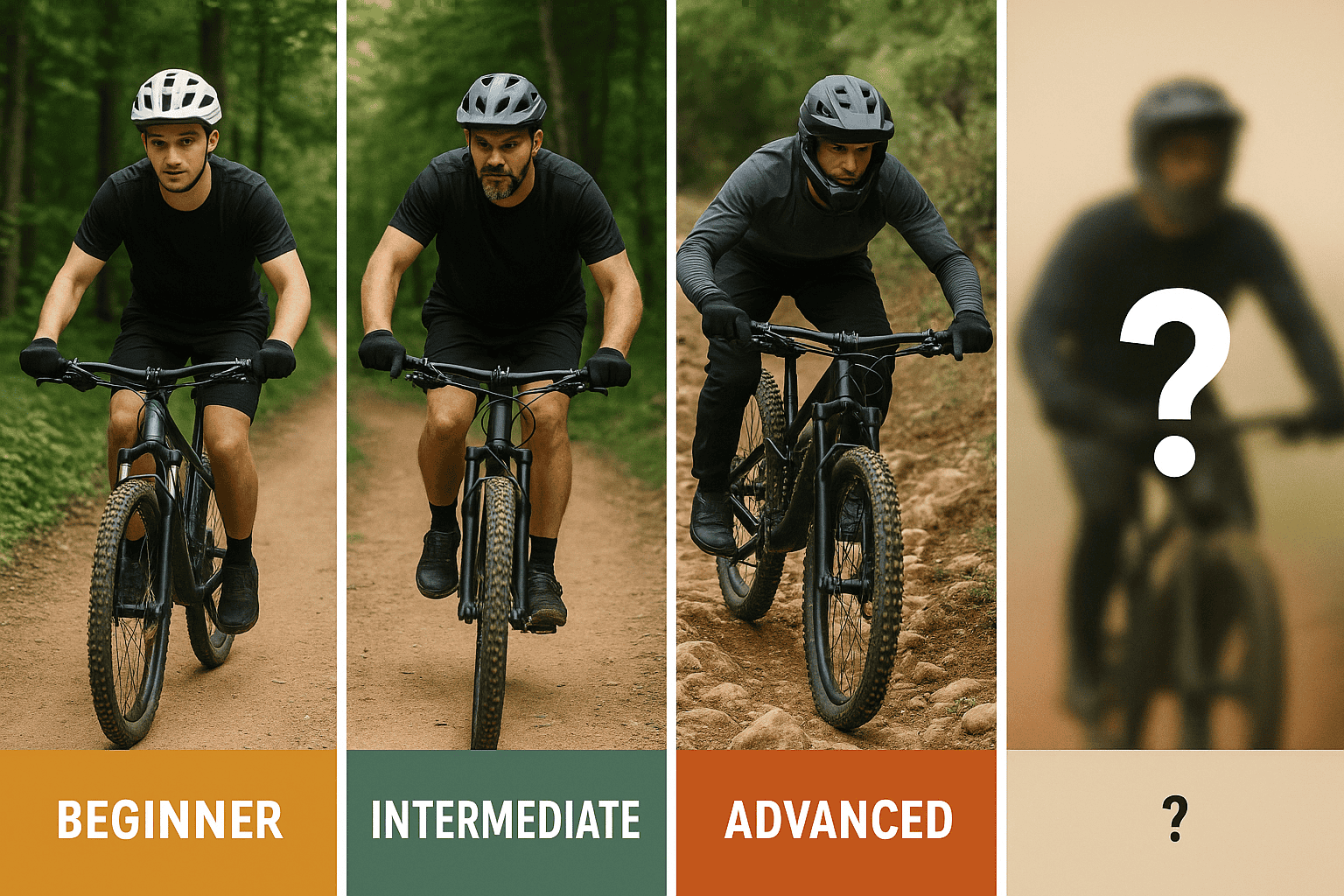 Bike riding skills development levels in outdoor trail biking progress image.